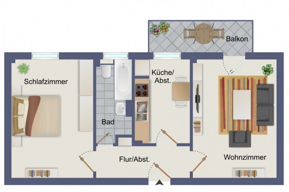 Grundriss EG Mitte 2-ZKB, Balkon Wohnung Koblenz